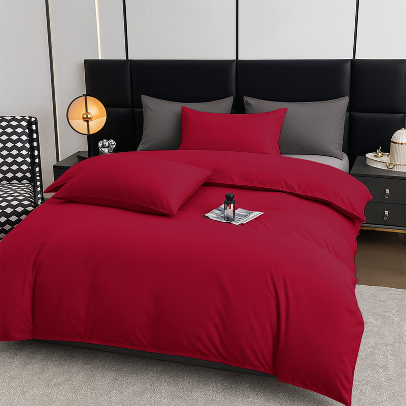 Aspire Homeware Ultra Soft 4 Piece Hotel Quality Dyed Duvet Bedding Set with Pillowcases and Fitted Sheet, Burgundy