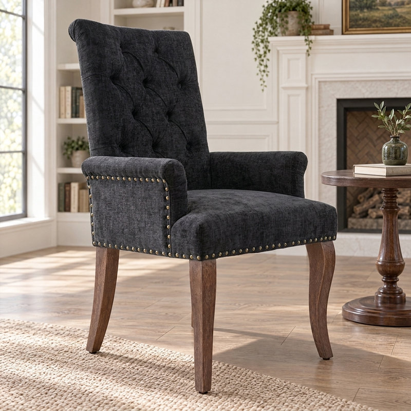 Chaise de salle à manger rembourrée en chenille Modern, Noir