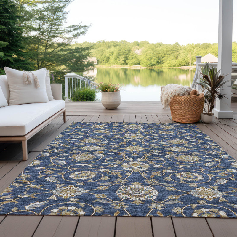 Machine Washable Indoor/Outdoor Cicel ACN1149 Navy Rug, Rectangle 8' x 10'