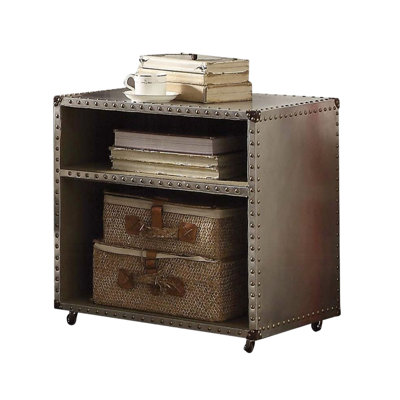 Table de chevet en aluminium avec 2 tablettes fonctionnelles, garniture cloutée et table de chevet à mouvement flexible
