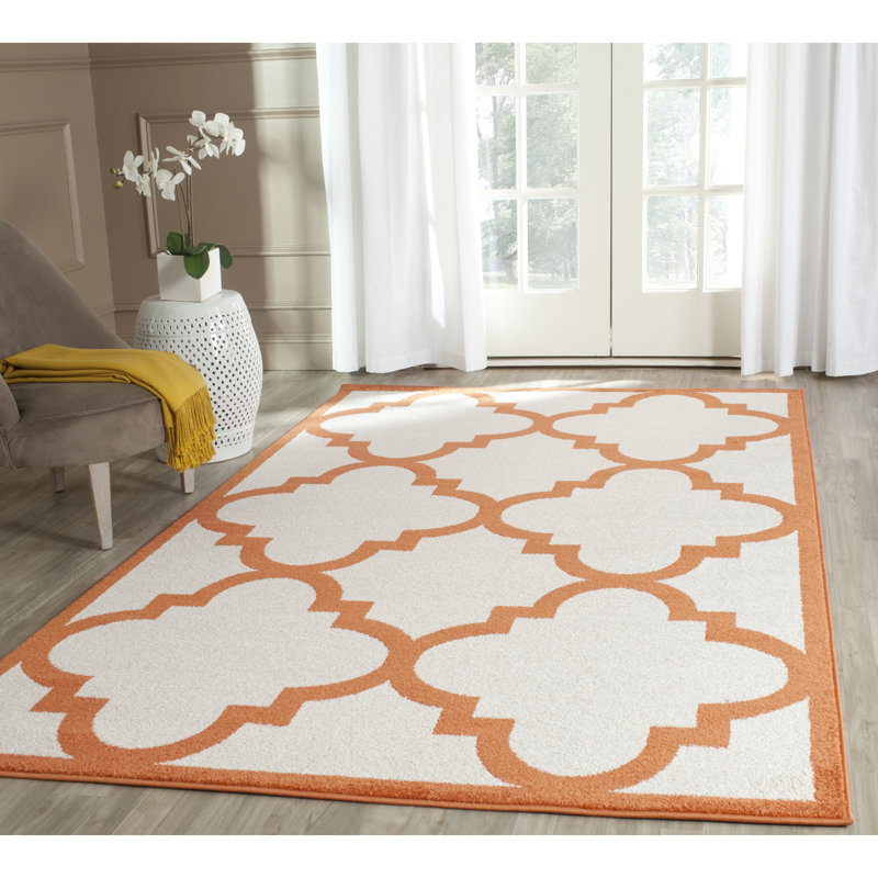 Ammundsen Geometric Beige/Orange Area Rug, Rectangle 6' x 9'