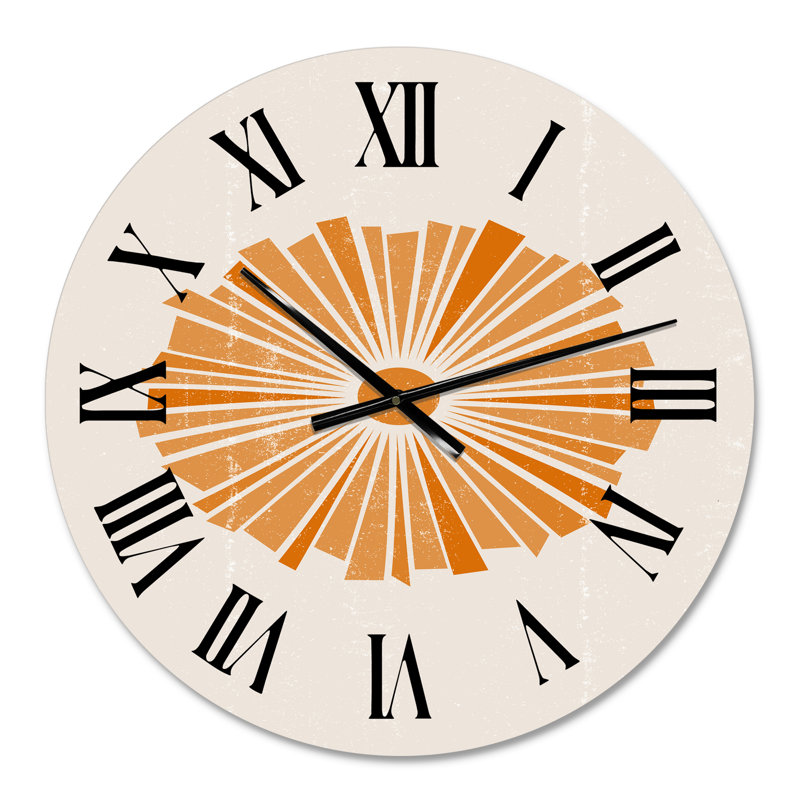 Minimal Orange Radiant Sun I - horloge murale moderne, Moyen