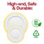 Assiettes de présentation rondes jetables en plastique blanc à bordure dorée (13 pouces) - 60 assiettes