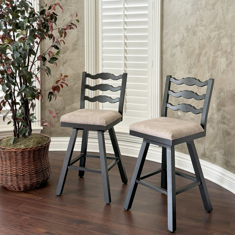 Kindig Swivel Upholstered 26'' Counter Stool with Aluminum Frame ( Set of 2), Beige