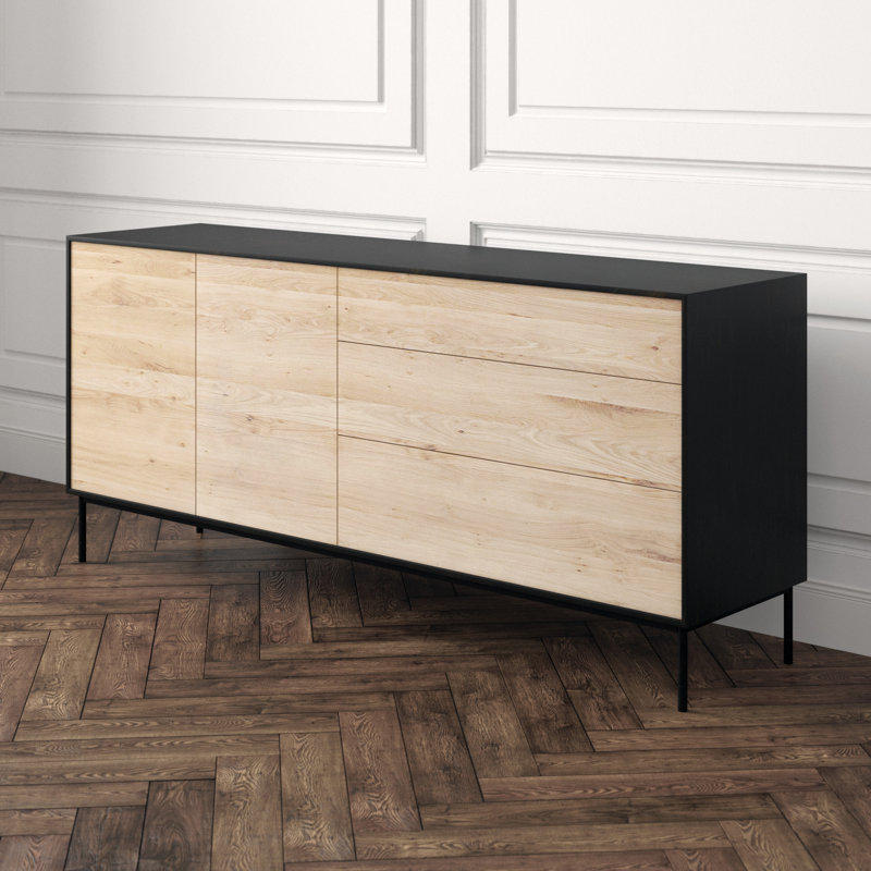 Whitebird 70.9'' W Solid Wood Sideboard, Black/Natural Oak
