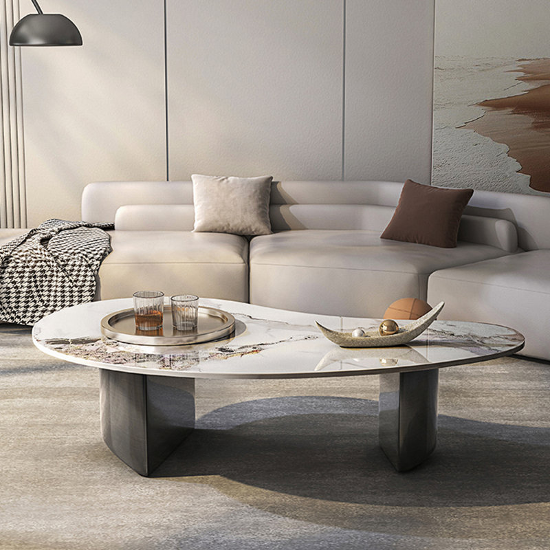 Table basse de salon simple de luxe, Blanc / Gris, H 15,7 po x L 51,2 po x l 23,6 po