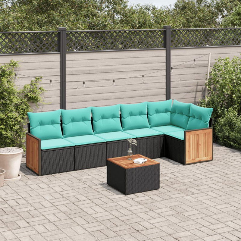  Ensemble de canapé de patio 7 pièces avec coussins en rotin de polyester noir