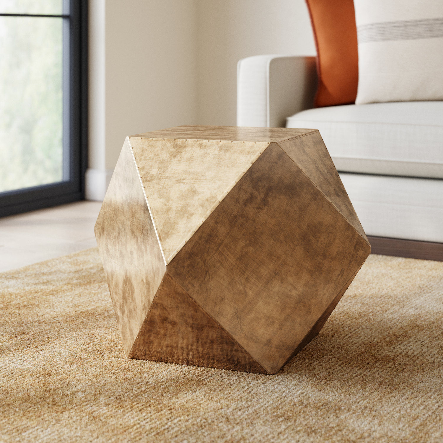 Torval End Table, 18.5" H x 26" W x 26" D, Distressed Golden Hue