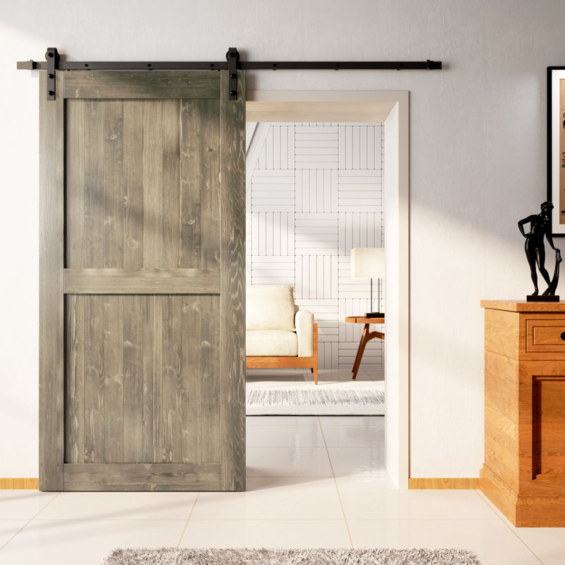 Porte en bois de pin massif non assemblé avec design H rustique noir H Design, Gris classique, 46 po x 84 po