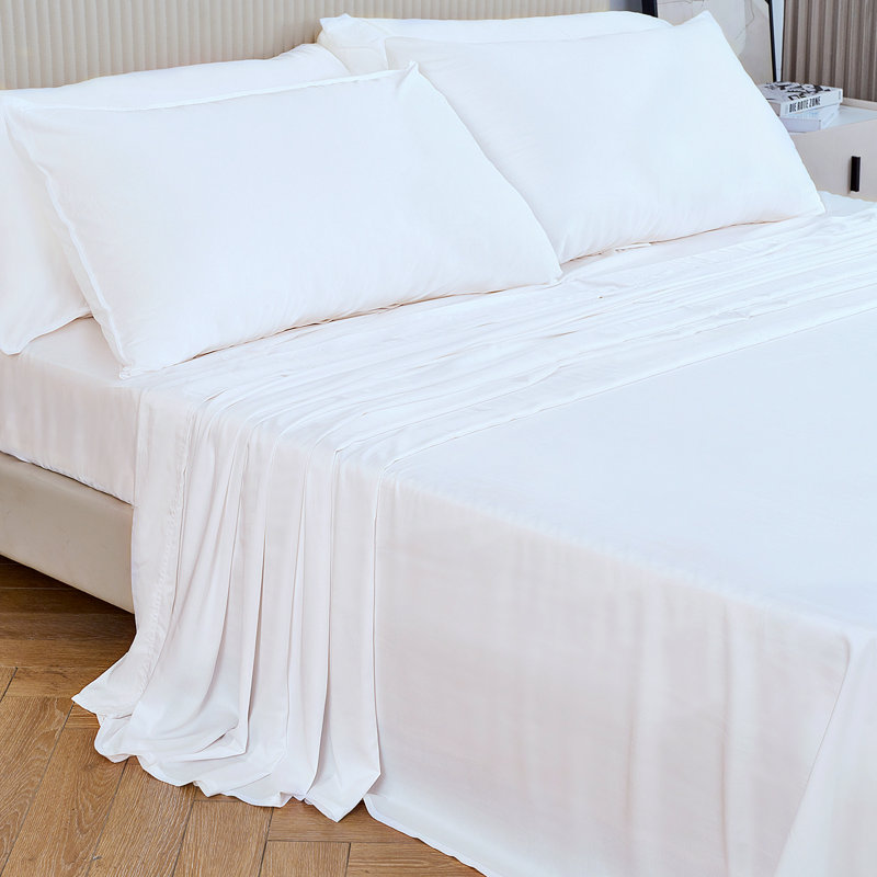Satin Flatweave Sheet Set, Queen Sheet Set + 1 Fitted Sheet + 4 Pillowcases, White