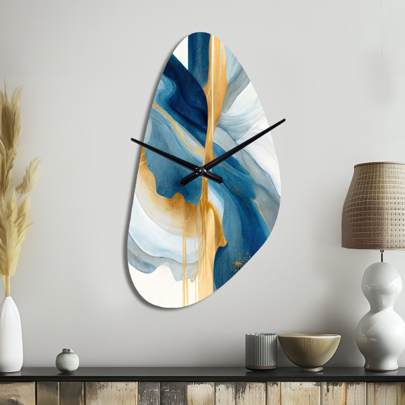 «Bold Expression Art I», horloge abstraite en forme de spirale en métal, horloge asymétrique bleue, Grand