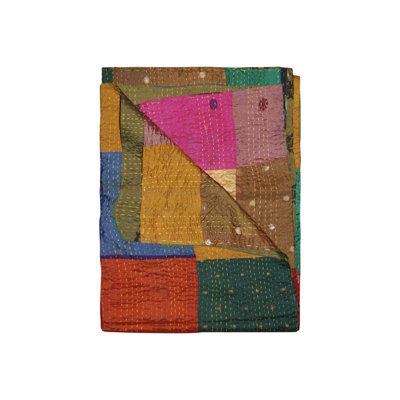 Couverture en patchwork de soie Kantha