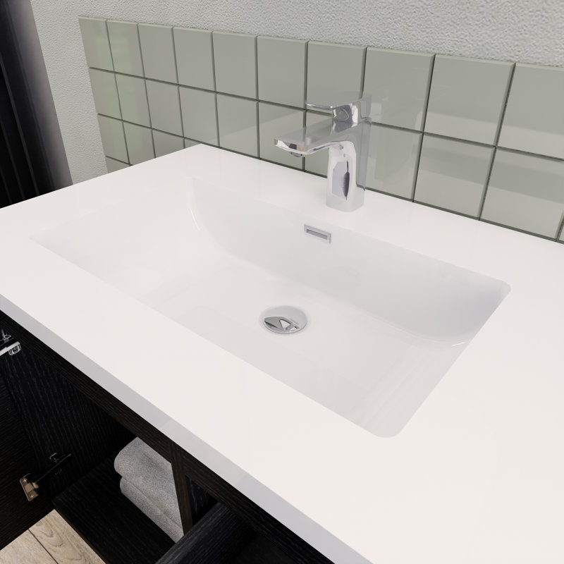 Meuble-lavabo double 60 po Alcester Ivy Bronx, Bois noir