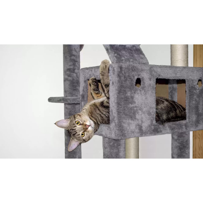 Cream Sisal Tall Cat Tree with Multiple Levels and Toys