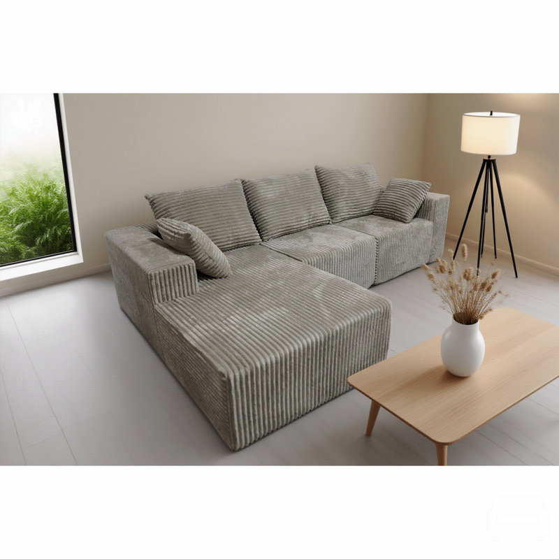 Canapé-lit modulaire rembourré avec accoudoirs larges Nahomie Boneless, Orienté à gauche (vu de face), Polyester gris