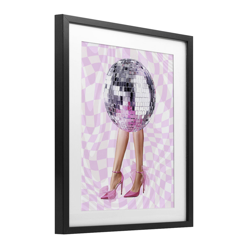Glam Heels & Disco Ball Framed Print Under Glass, design by Ziwei Li, Midnight Black Frame, 16" H x 13" W