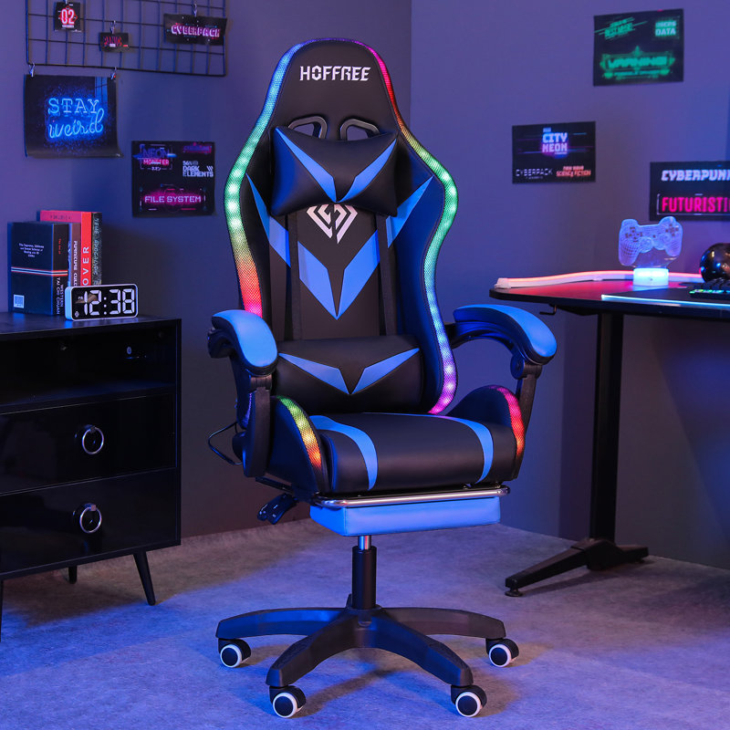 Fauteuil inclinable, ergonomique et pivotant Ivy Bronx, Bleu et noir