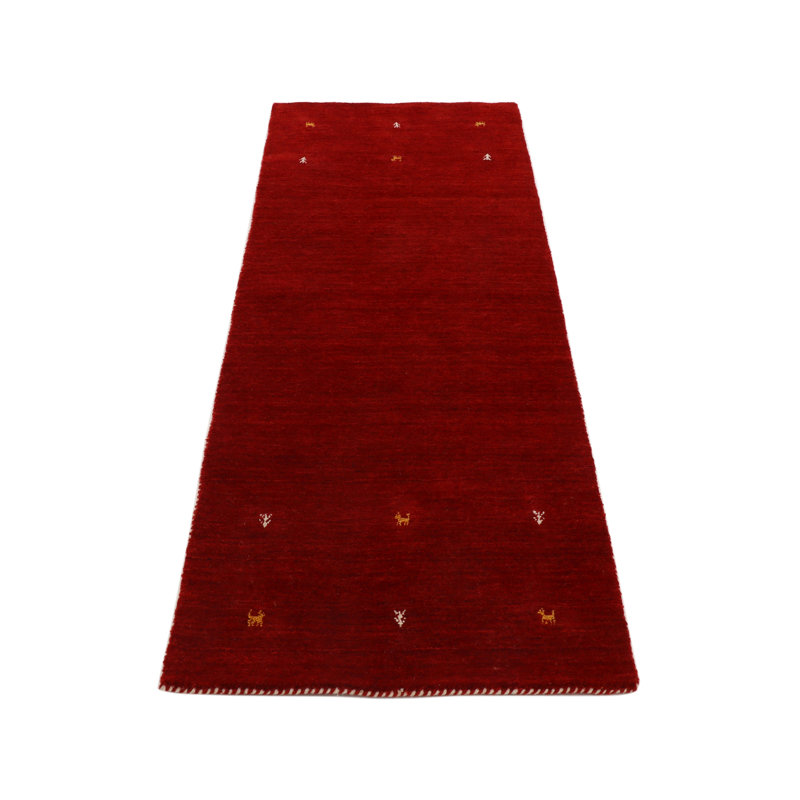 Handwoven Wool Gabbeh Uni Red Rug, Runner 80 x 350cm