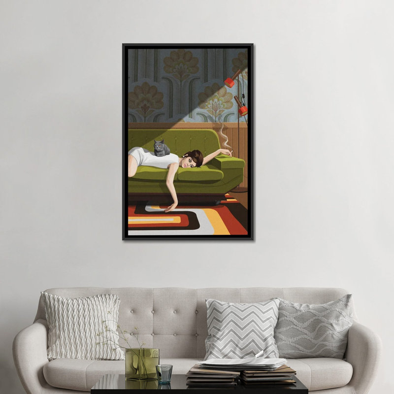 «Waiting Game on Canvas» par Artcatillustrated Print, Impression encadrée, H 32 po x l 24 po, Noir