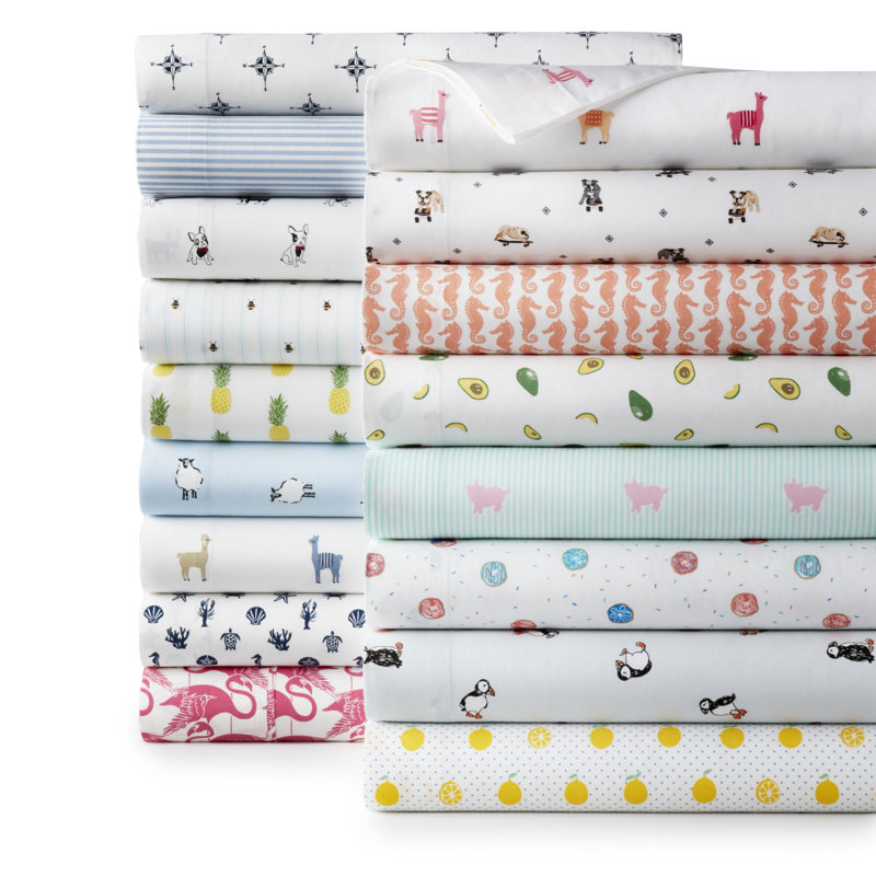 Full Blue Compass Print Percale Cotton Sheet Set