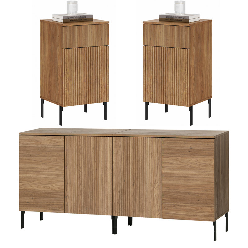 Ensemble de chambre à coucher 4 pièces, commode et table de chevet pour chambre à coucher, ensemble de commode en bois avec tablettes réglables, table de chevet de 2 avec station de charge