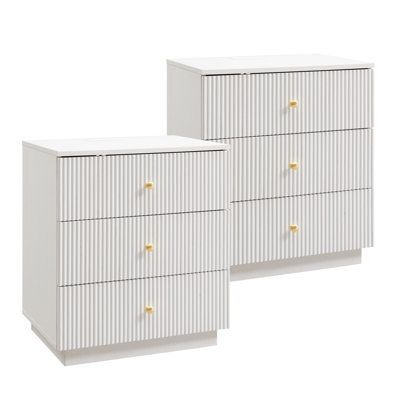 Ensemble de 2 tables de bout modernes de 25,98 po de hauteur, table de bout en bois de 21,65 po de largeur avec station de charge, tiroirs de rangement avec profil cannelé pour la chambre à coucher, blanc