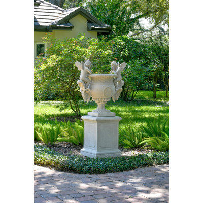 Angels Urn On Base  Stone Cast