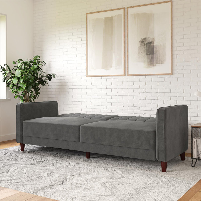 Perdue 81.5" Velvet Square Arm Convertible Sofa