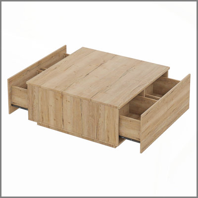 33.25" Square Coffee Table with 4 Drawers, Natural