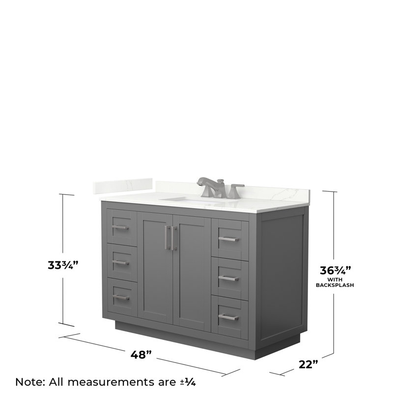 Miranda 48" Freestanding Single Bathroom Vanity with Quartz Top, Giotto Quartz, Dark Gray, Brushed Nickel