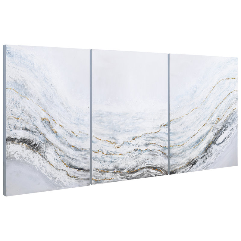 Blizzard Textured Metallic Abstract Triptych Canvas Wall Art, 40" x 90"