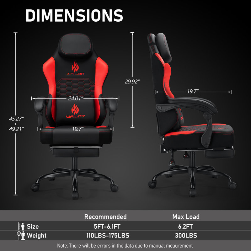 Red and Black Ergonomic Gaming Chair with Massage and Footrest