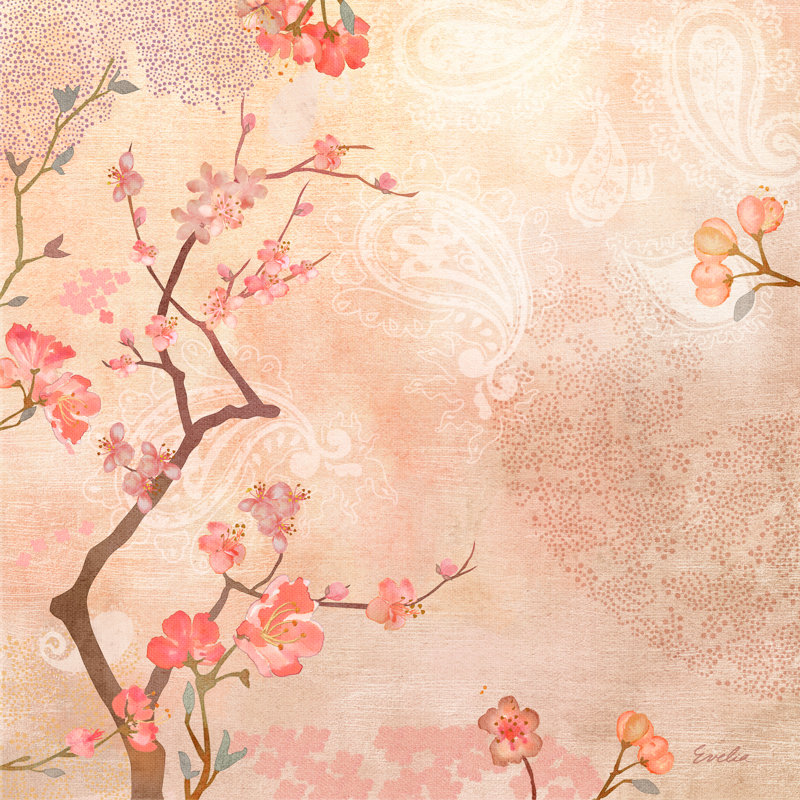 «Sweet Cherry Blossoms VI», peinture sur toile, H 12 po x l 12 po