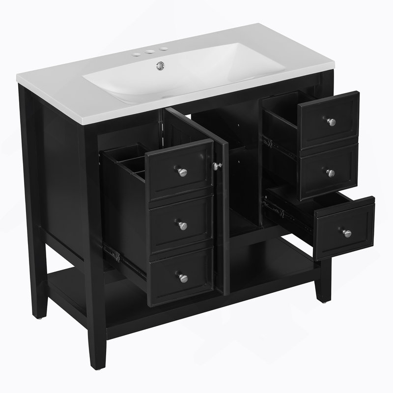 Ensemble de meuble-lavabo 36 po avec lavabo, une armoire et trois tiroirs, Noir