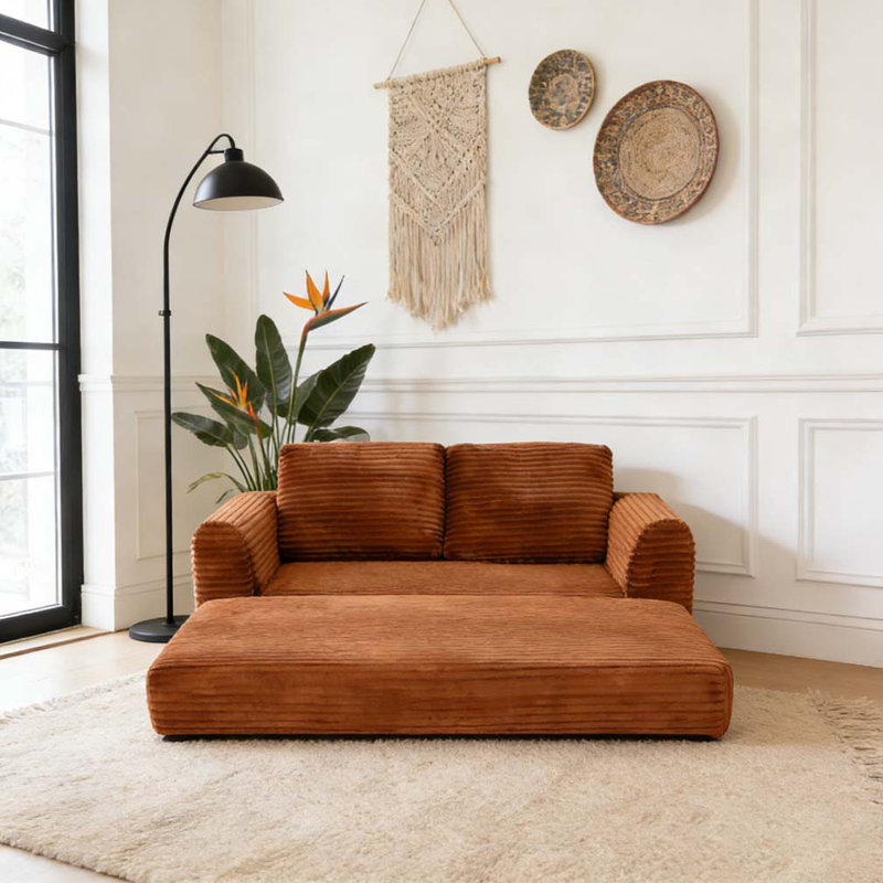 Canapé-lit convertible 2 en 1, Orange, H 33,8 po x l 82 po x P 37,4 po