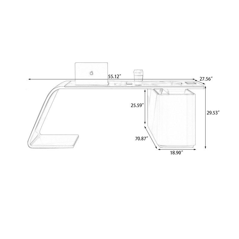 Bureau blanc / blanc + pierre rectangulaire orange + bois manufacturé avec 3 tiroirs, H 29,53 po x l 55,12 po x P 27,56 po