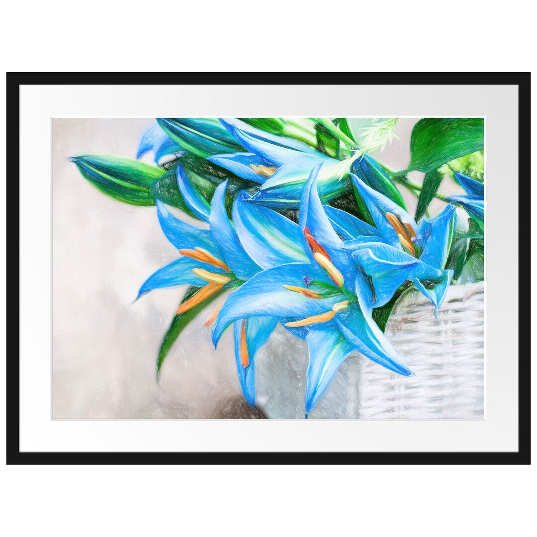 Gerahmtes Poster Schöne blaue Blumen im Körbchen