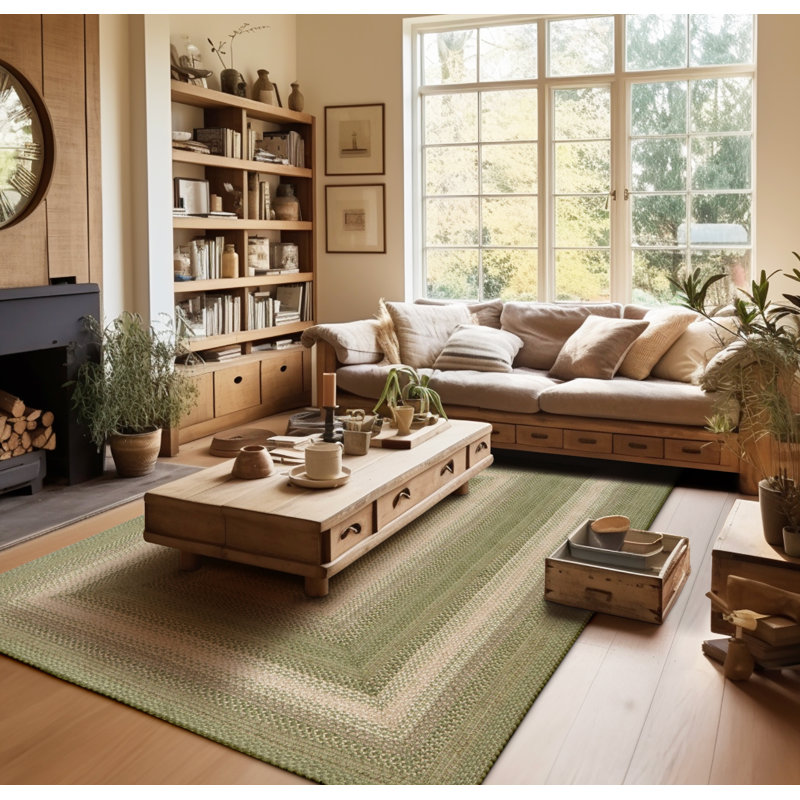 Tapis vert sauge en jute tressé Damal, Rectangle 8 pi x 10 pi