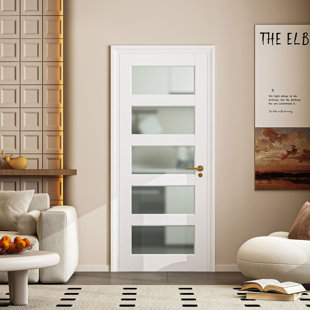  5 Lite Frosted Glass Interior French Door Slab Solid Manufactured Wood Primed Barn Door Panel Without Hardware Kit