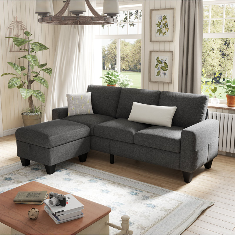 Canapé modulaire 3 pièces Sarahkate, Mélange de lin gris foncé
