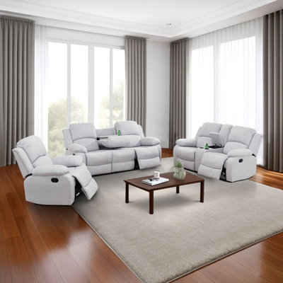 Ensemble de fauteuil inclinable en tissu 3 pièces avec porte-gobelet et table rabattable en tissu mobili