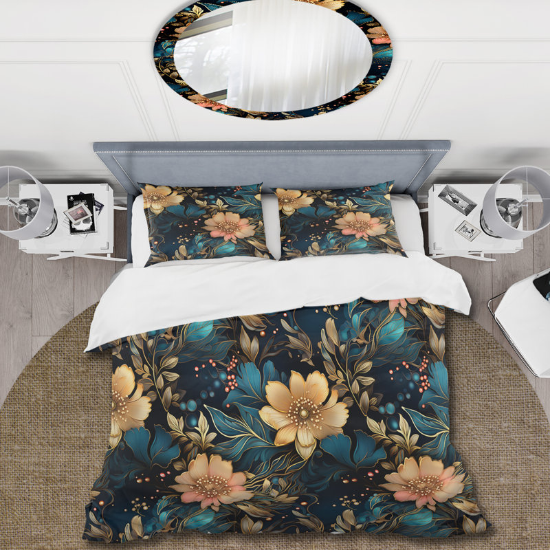 Ensemble de housse de couette Flowers Elegance, Housse de couette pour grand lit et 2 taies décor