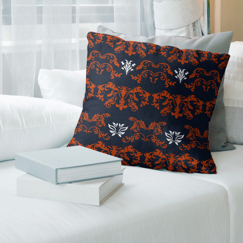 Housse de coussin Chicago Football Baroque, Bleu marine / orange / blanc, 26 po x 26 po, Faux lin