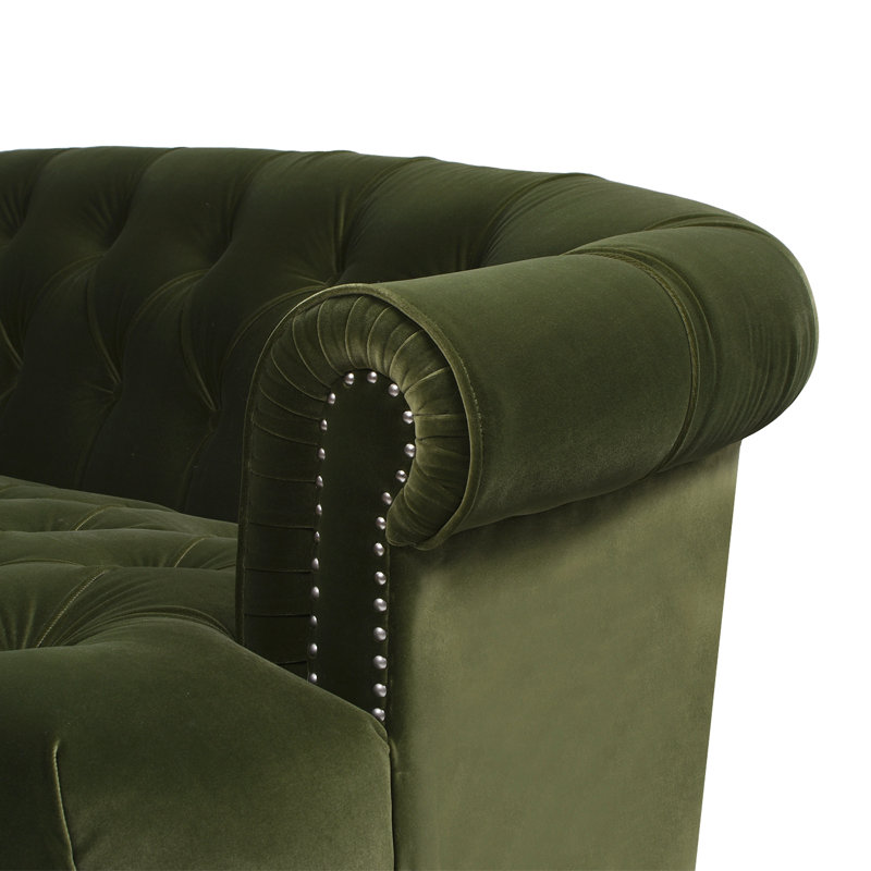 Joannes Velvet Rolled Arm Chesterfield, Olive Green, 32" H x 83.5" W x 38" D