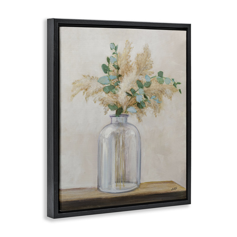 «Eucalyptus Herb Vase», encadrée par Julia Purinton, Cadre flottant noir de jais, H 21 po x l 17 po