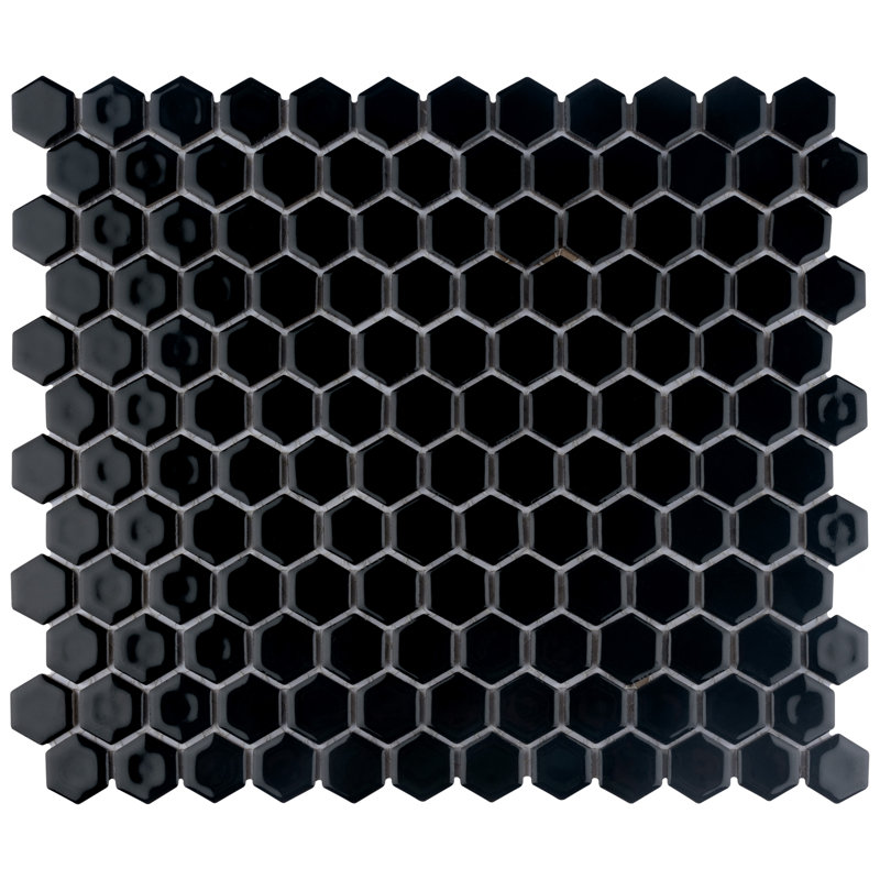 Hudson 1" x 1" Porcelain Honeycomb Mosaic Wall & Floor Tile, Black