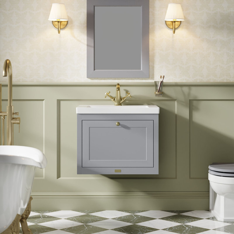 Bayswater Hartleigh 600mm Plummett Grey 1 Drawer Floor Standing Cabinet With 1 Tap Hole Fireclay Basin, Plummett Grey