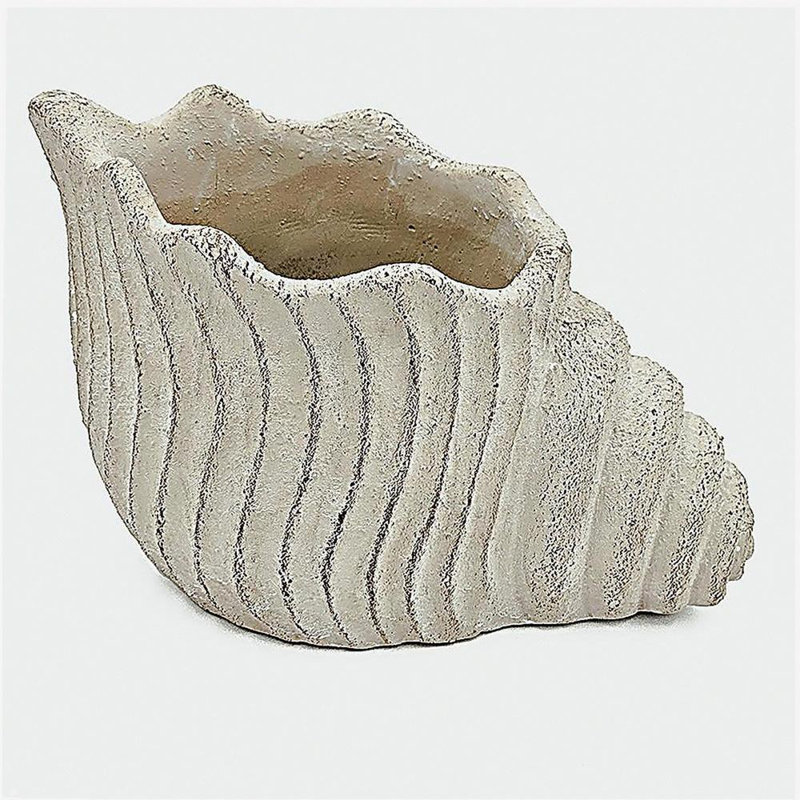 11.5x7x7" Sand and Cement Nautilus Shell Planter with Textured Beige Finish