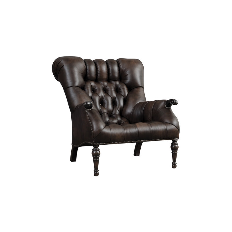Leopold Wingback Chair with Ottoman, Rialto Coffee Genuine Leather, Oxford