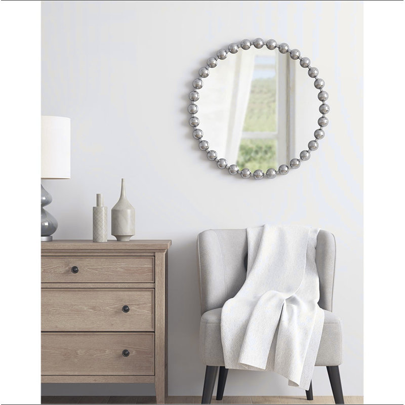 Miroir mural perlé, Argent argent, 27 po x 27 po